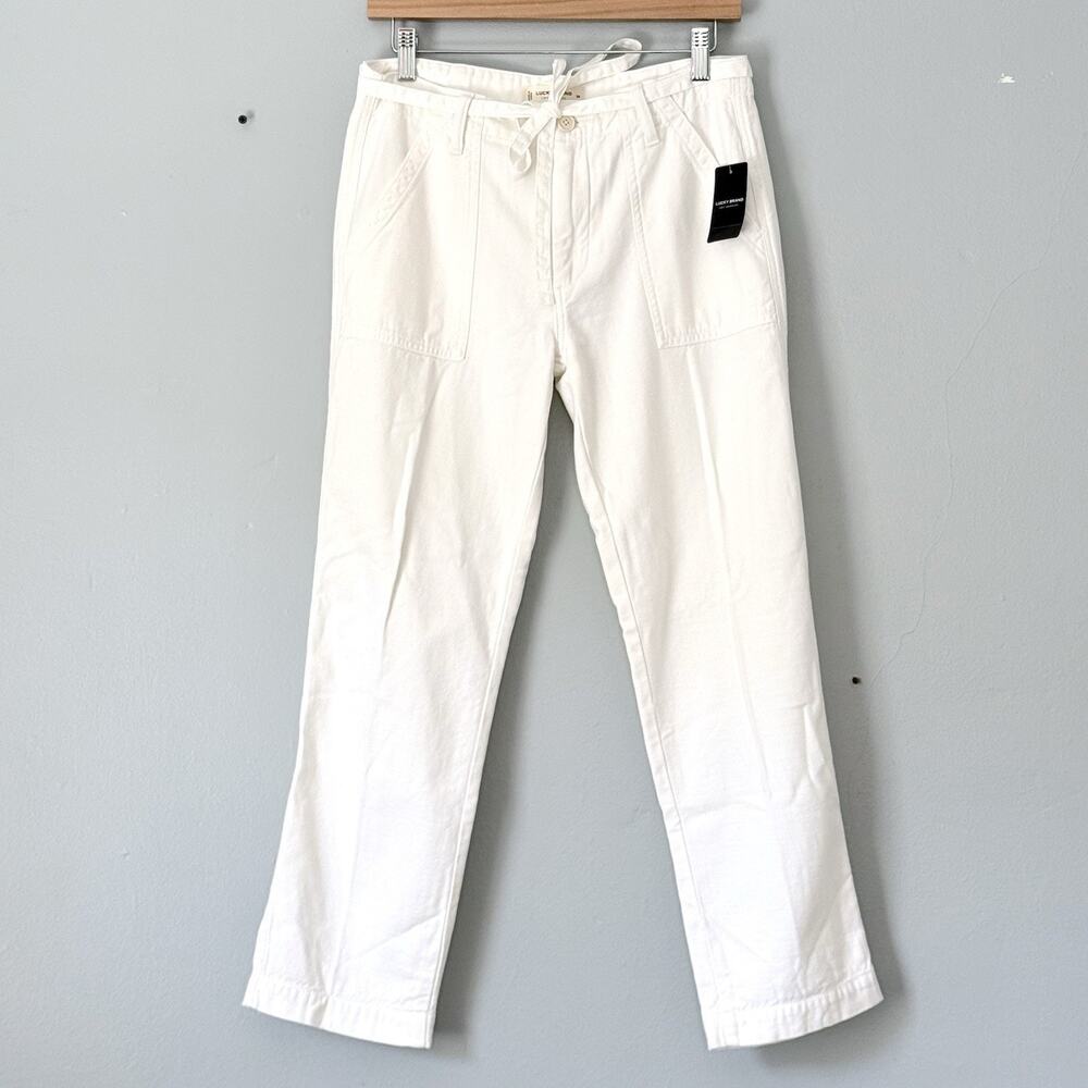 Lucky Brand Pants Size 6 / 28 White Tie Waist Ankle Cropped Capusle Coastal NEW